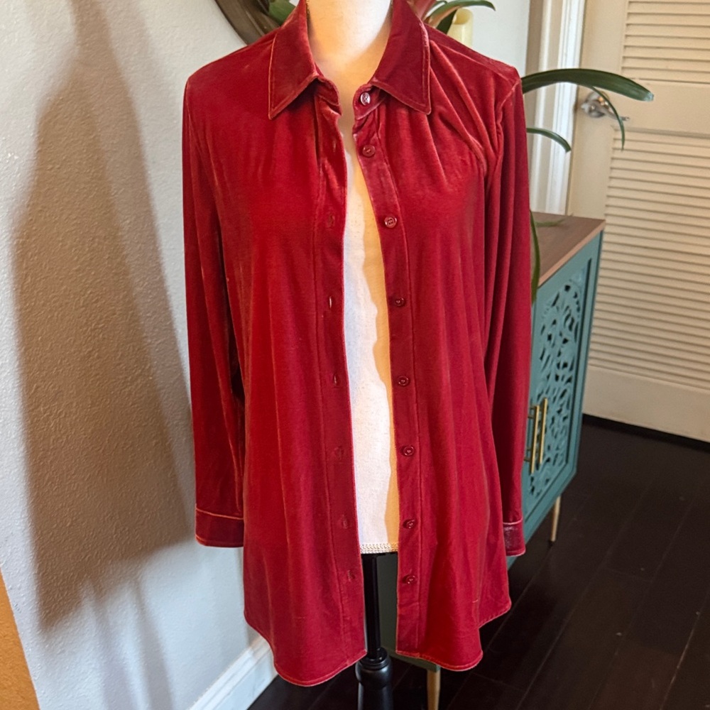 Soft Surroundings Elegant Red Velvet Women's Top EUC